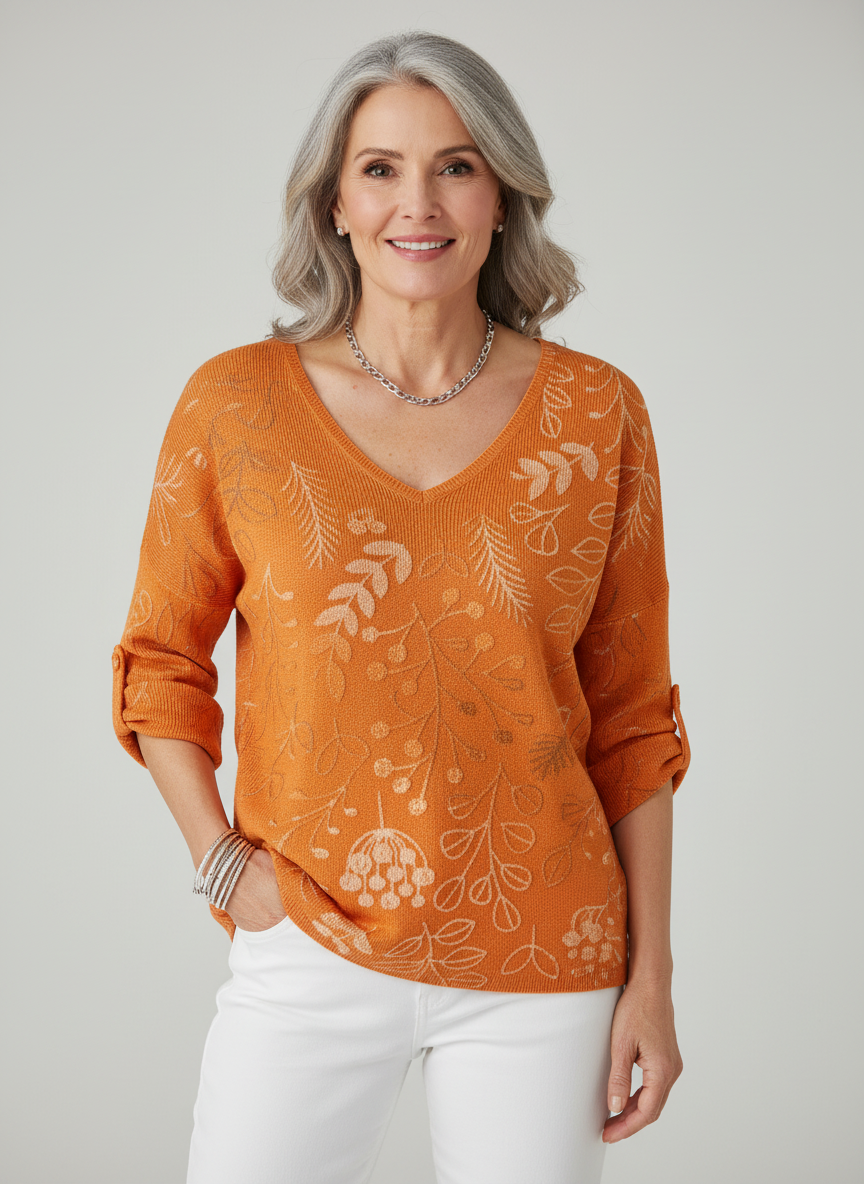 MIRELLE | Leaf Pattern Cotton Blend Sweater