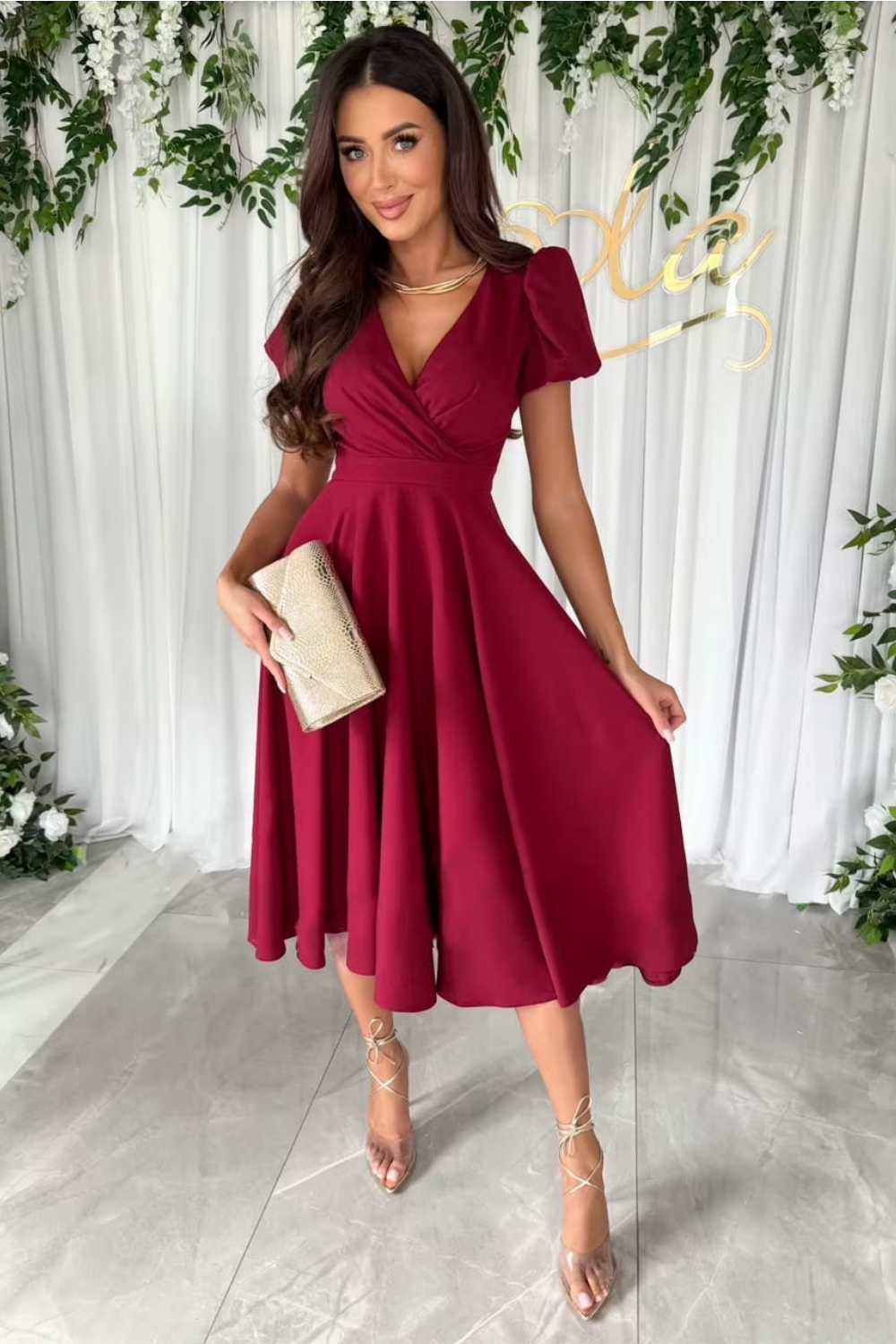 Hayden Anika - Elegant V-Neck Midi Dress