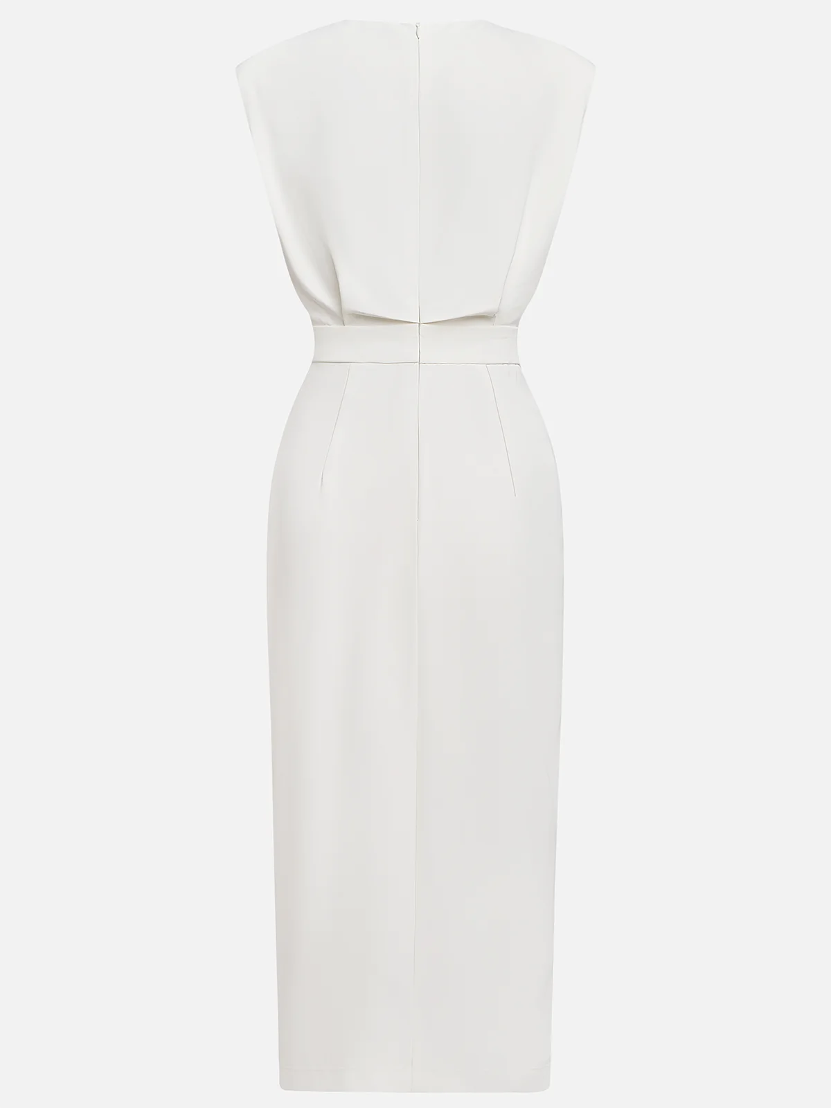 Hayden Marlene™ | Solid Midi Dress with Button Slit and Round Neckline